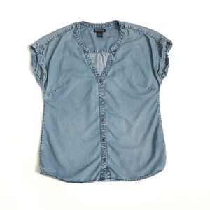 Lucky Brand Cap Sleeve Denim Botton Front Top